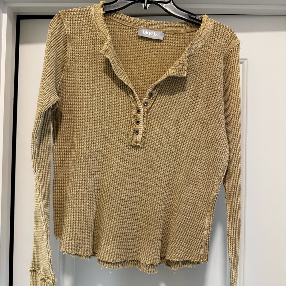 Mustard Waffle Knit Long Sleeve Top